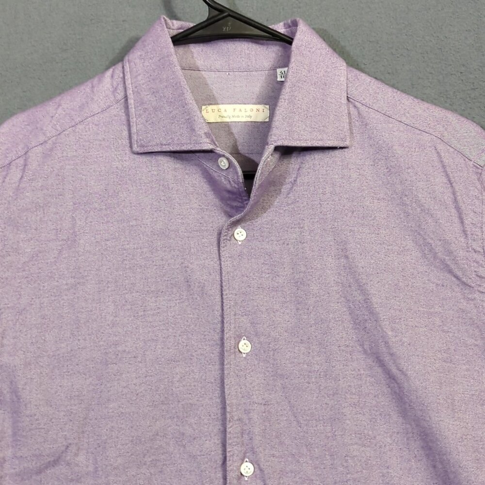 Luca Faloni Shirt Men's 16 41 Purple Brushed Cotton Long Sleeve Button Up